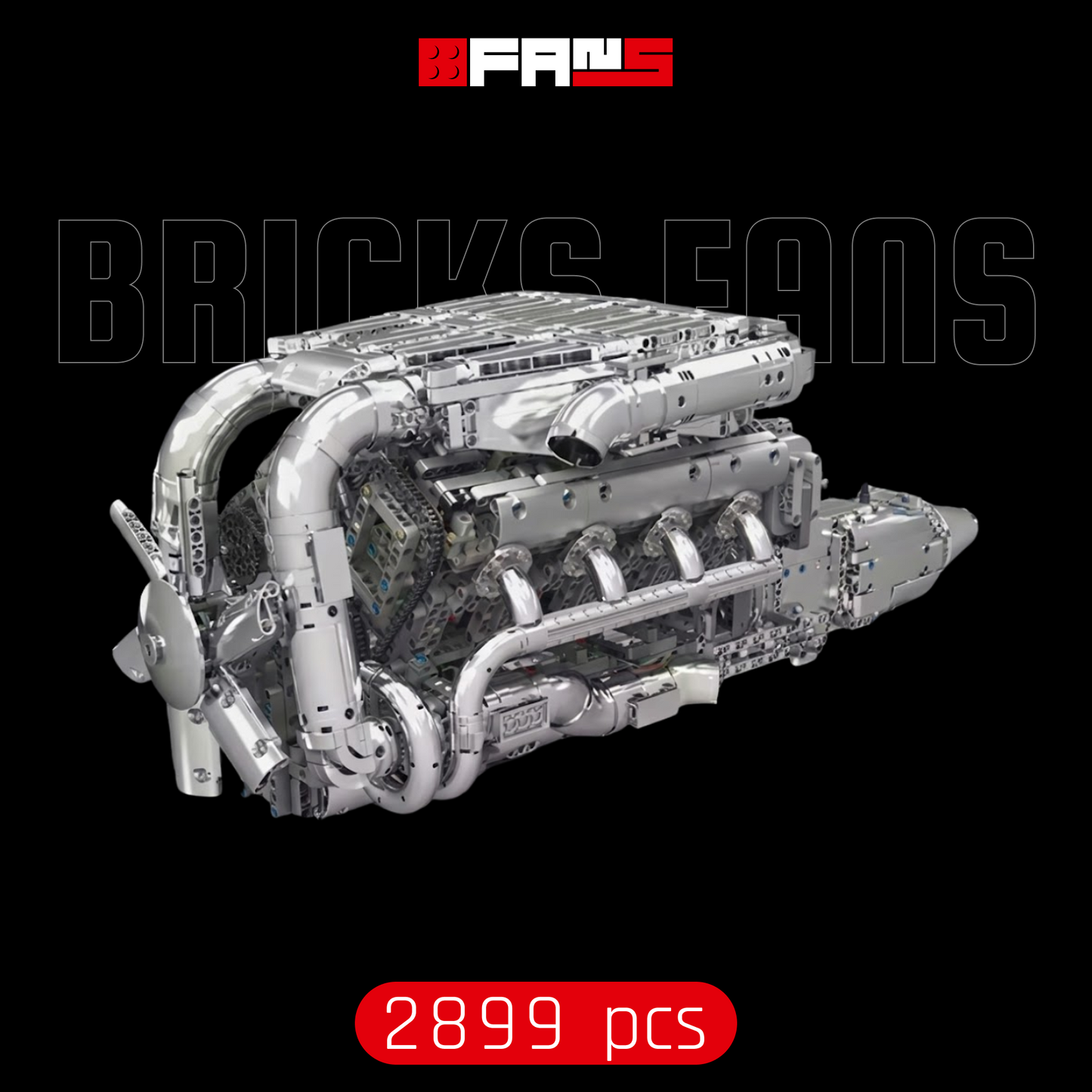 Motorised Hypercar W16 Engine & Gearbox (2899 pcs)